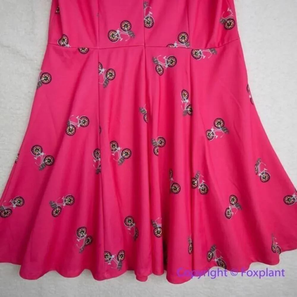 Unique Vintage X GB Sunflower Bikes‎ Pink Fit-And-Flare Dress, size 1X
